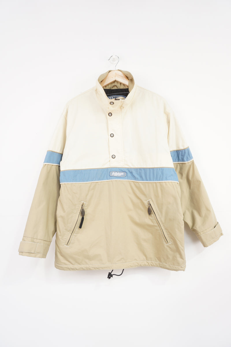 Billabong cream and tan outdoor pullover jacket with quilted lining 