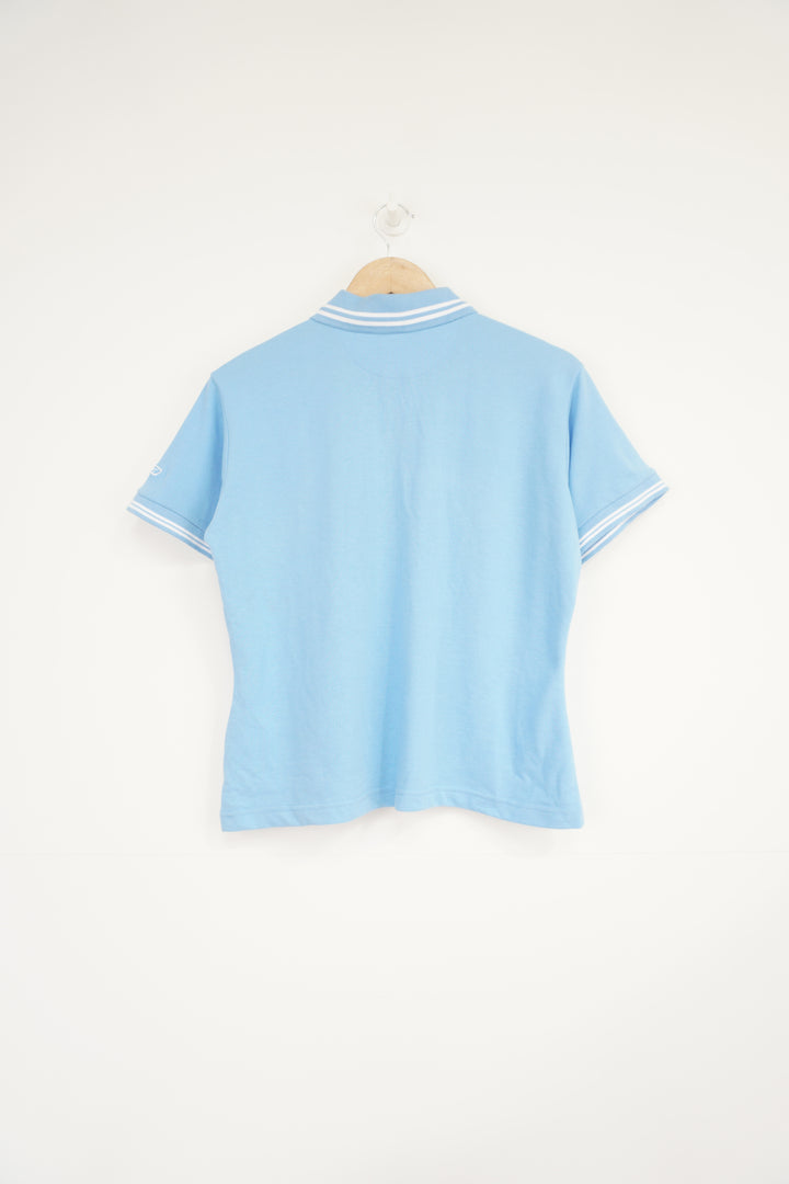 Baby blue Reebok polo shirt with embroidered logo on the chest