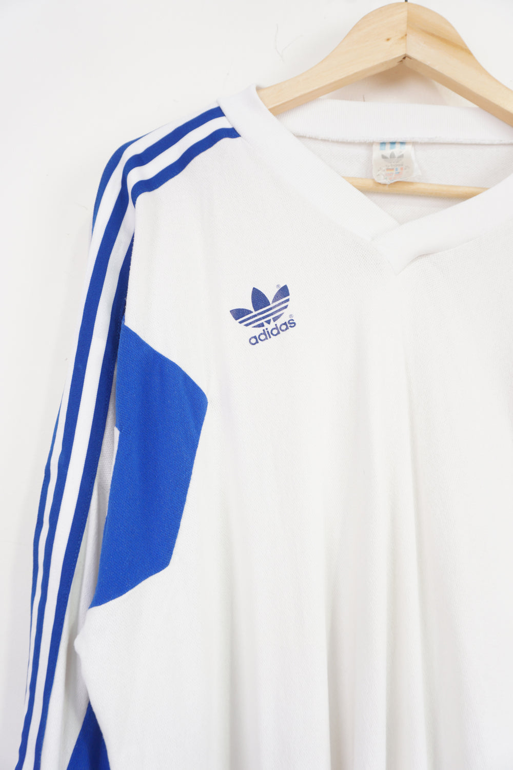 Adidas vintage late 80s / early 90's white long sleeved top with three stripes down the sleeves