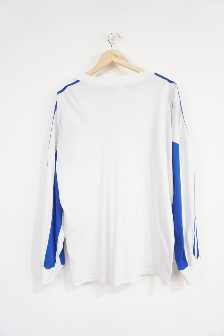 Adidas vintage late 80s / early 90's white long sleeved top with three stripes down the sleeves