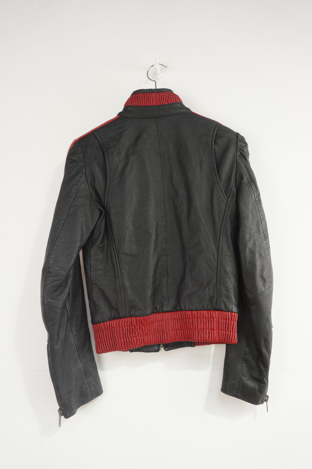 Vintage Y2K Diesel red and black zip through leather biker style jacket