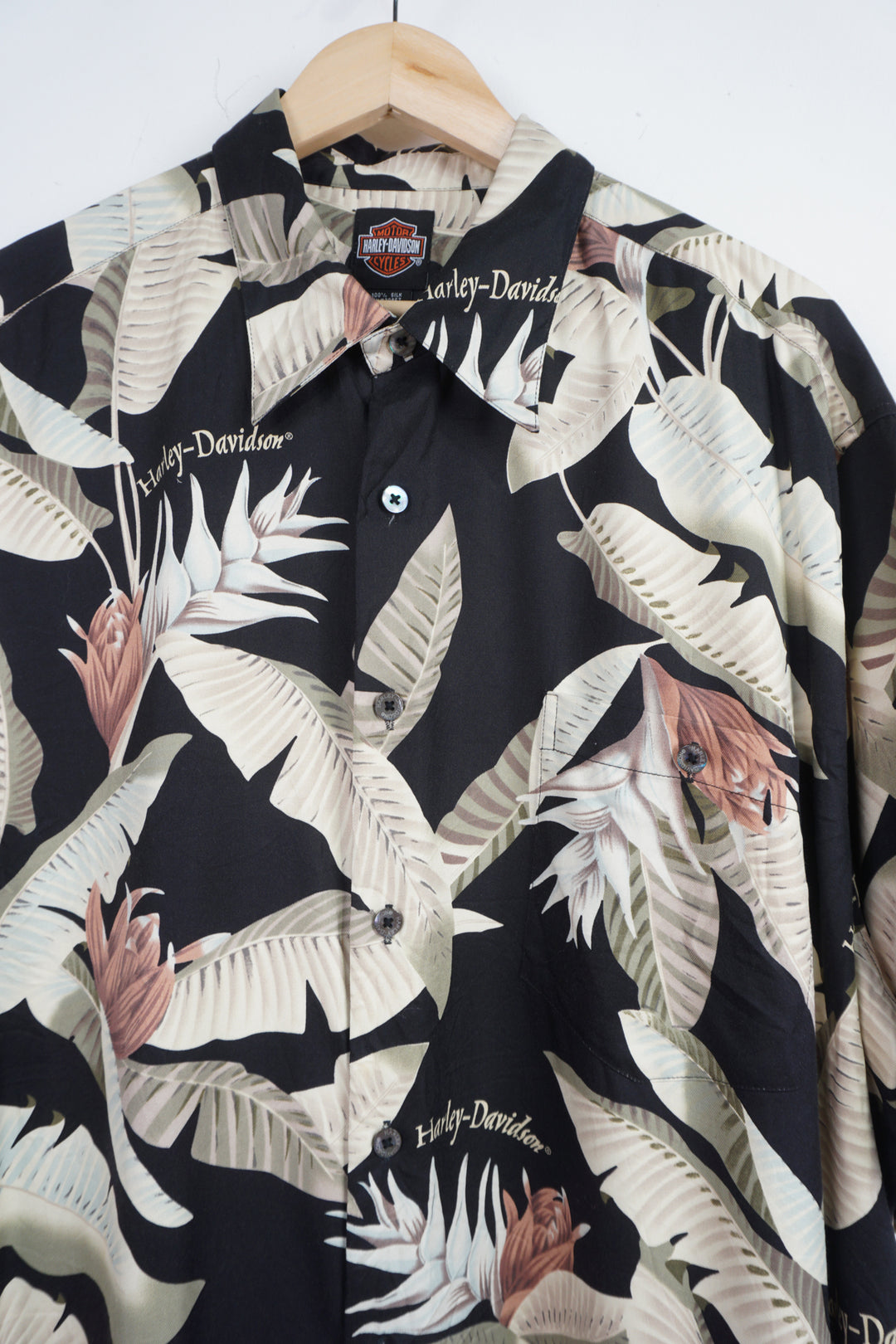 Harley-Davidson button up shirt with all over tropical print 