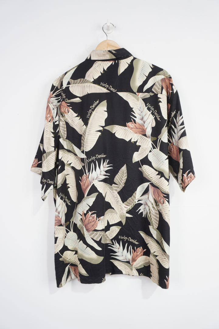 Harley-Davidson button up shirt with all over tropical print 