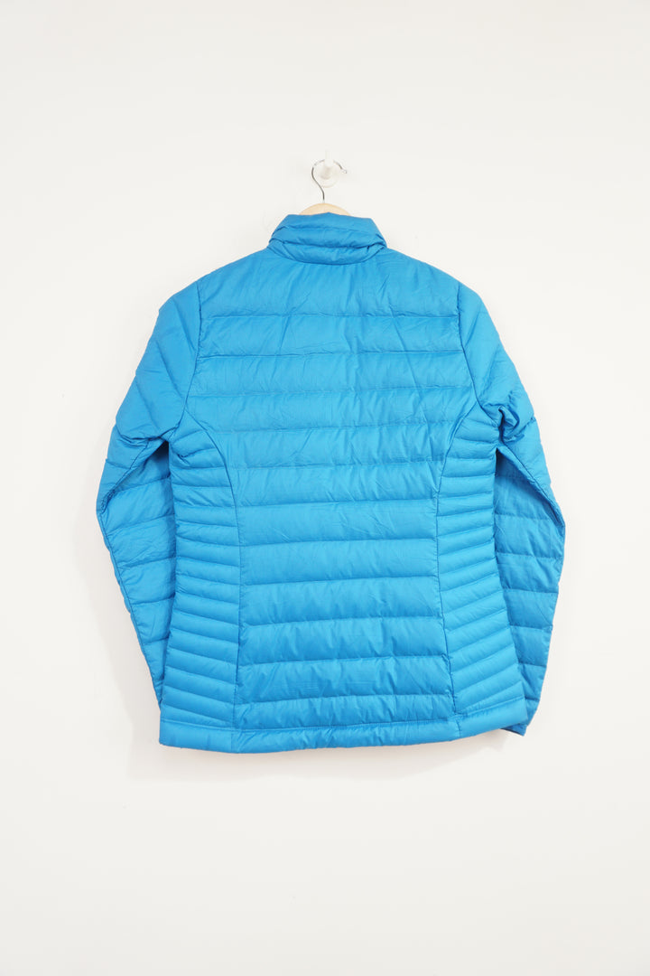 All blue Patagonia lightly padded puffer jacket with zip up pockets and embroidered logo on the chest