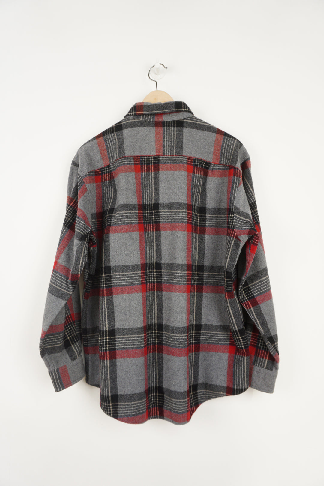 Vintage 80's Pendleton grey and red, pure wool plaid shirt with chest pocket