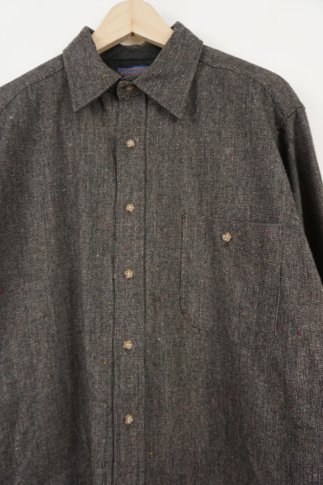 Vintage 60/70's Pendleton grey pure wool button up shirt with chest pockets and elbow patches