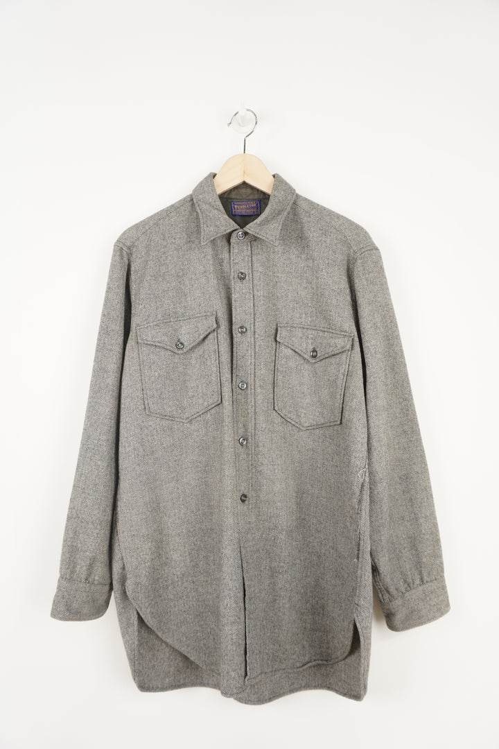 Vintage 60/70's Pendleton grey pure wool button up shirt with chest pockets