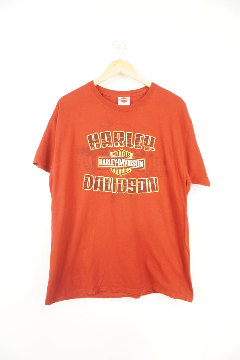 Harley Davidson Sylt Germany red t-shirt with spell-out graphic on the front and back