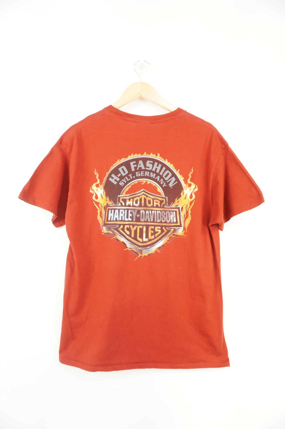 Harley Davidson Sylt Germany red t-shirt with spell-out graphic on the front and back