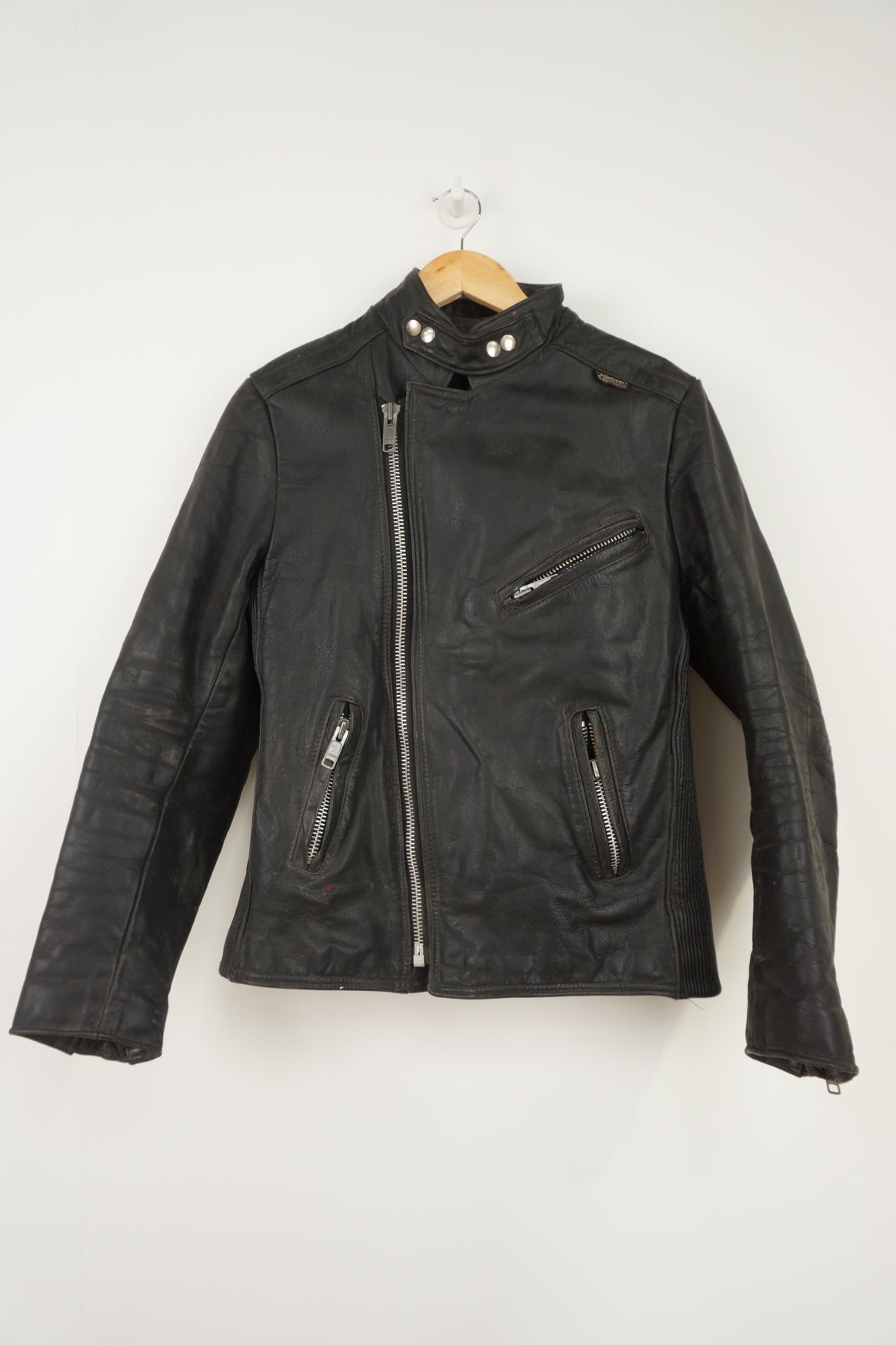 Belstaff Biker black leather motorcycle jacket, Belstaff tab the chest with silver hardware