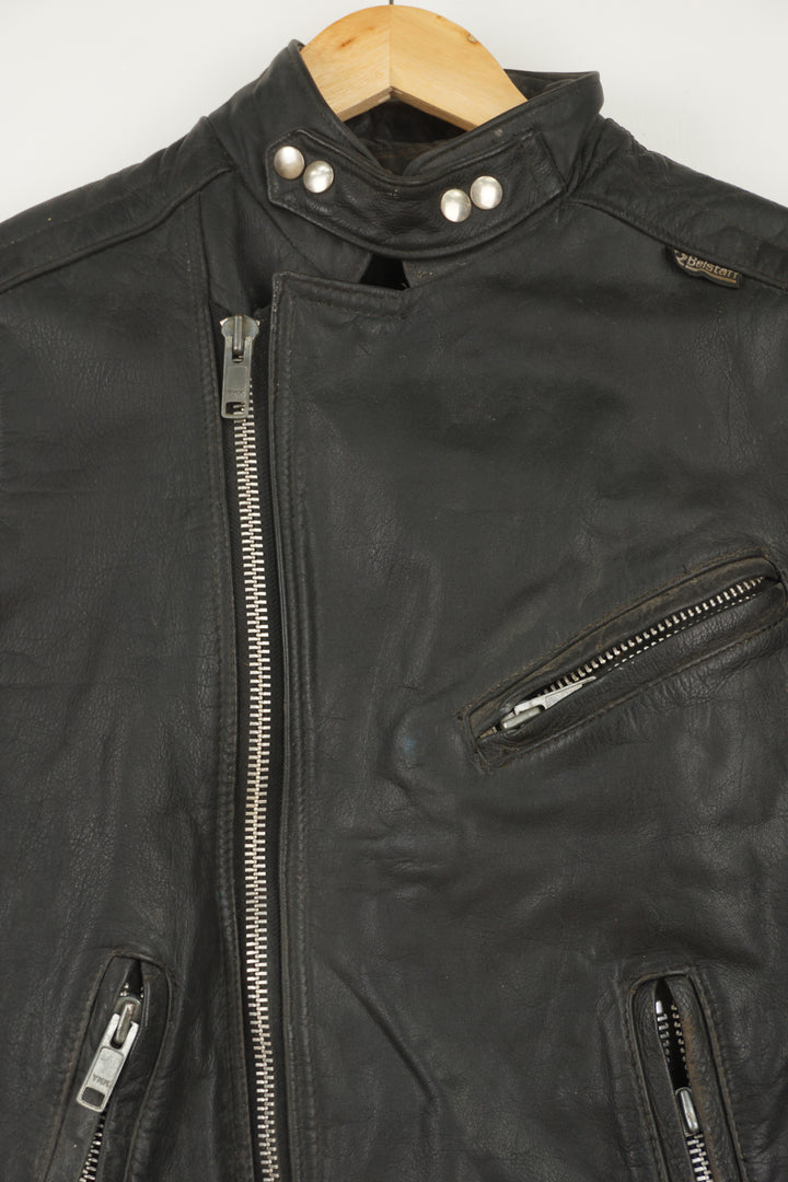 Belstaff Biker black leather motorcycle jacket, Belstaff tab the chest with silver hardware