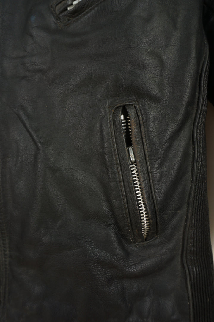 Belstaff Biker black leather motorcycle jacket, Belstaff tab the chest with silver hardware