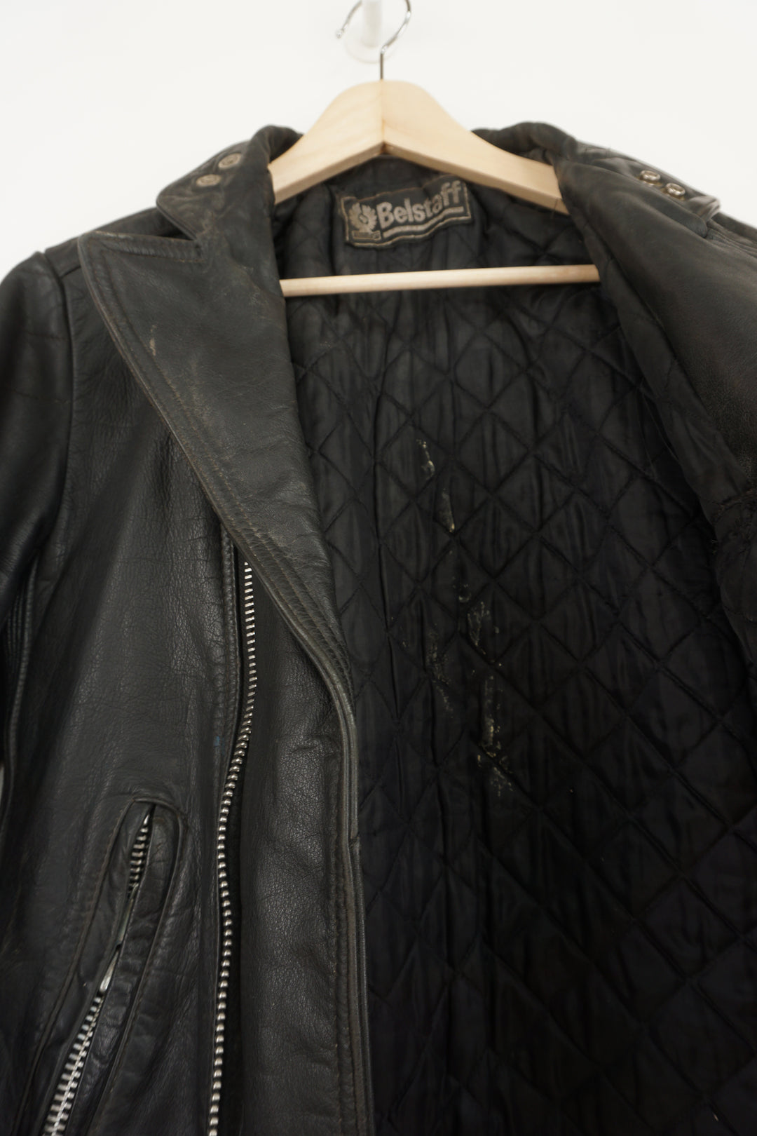 Belstaff Biker black leather motorcycle jacket, Belstaff tab the chest with silver hardware