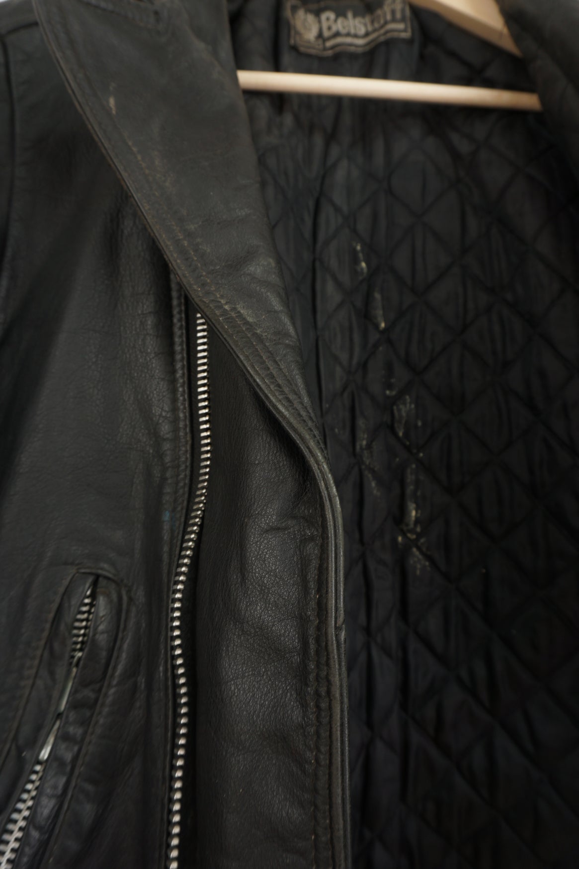 Belstaff Biker black leather motorcycle jacket, Belstaff tab the chest with silver hardware