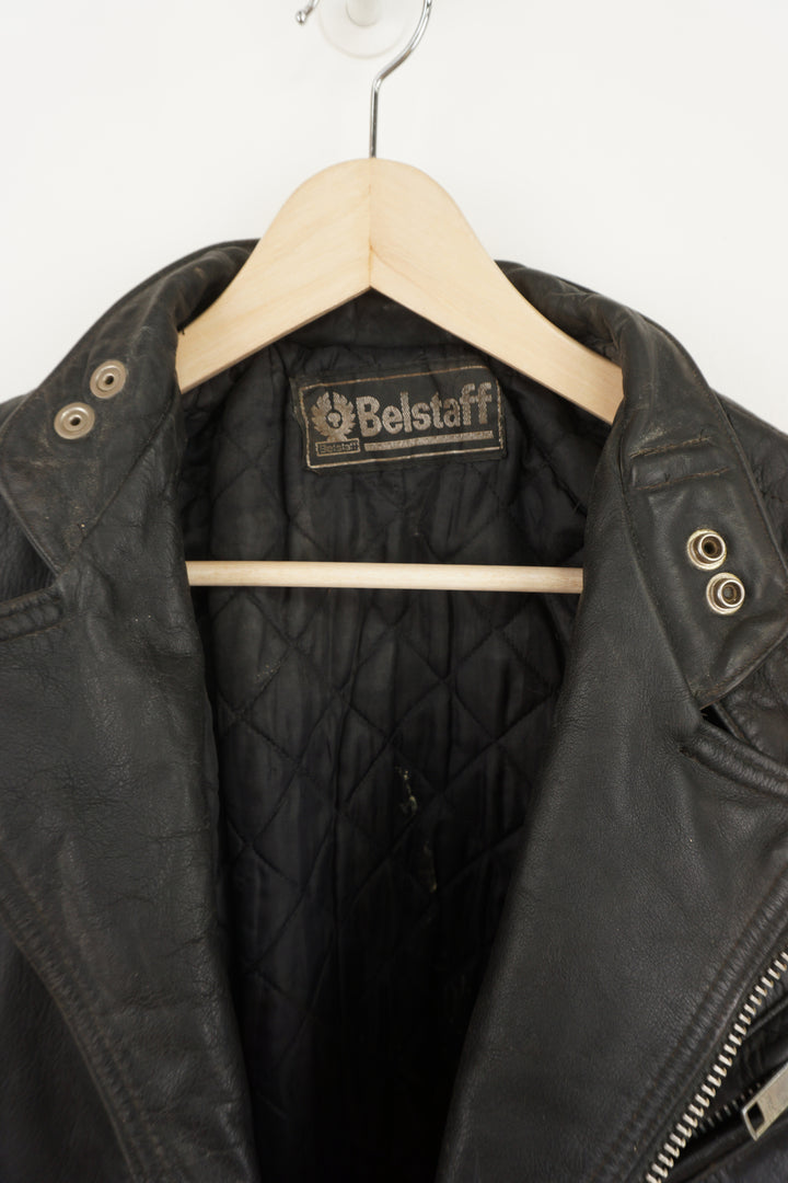 Belstaff Biker black leather motorcycle jacket, Belstaff tab the chest with silver hardware