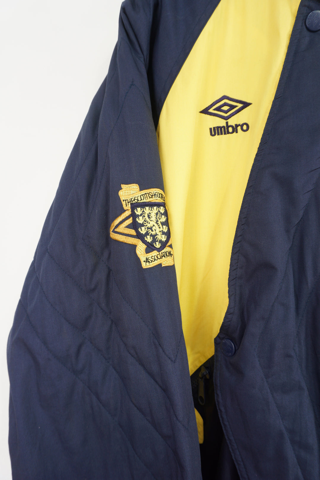 Vintage 1990-92 Scotland x Umbro lightly padded jacket with embroidered badges on the chest, sleeve and back 