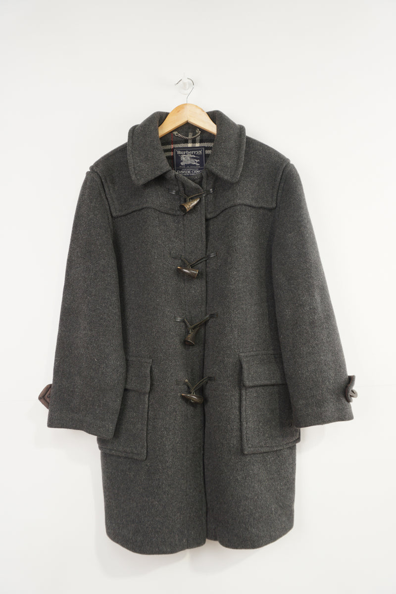 Vintage Burberry grey wool duffle coat with nova check lining