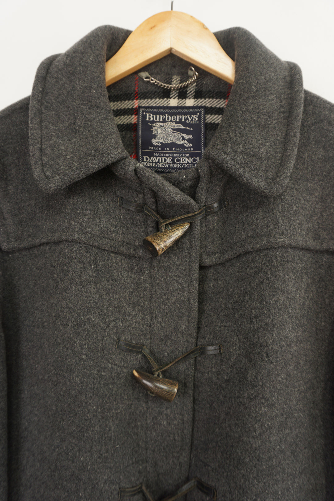 Vintage Burberry grey wool duffle coat with nova check lining