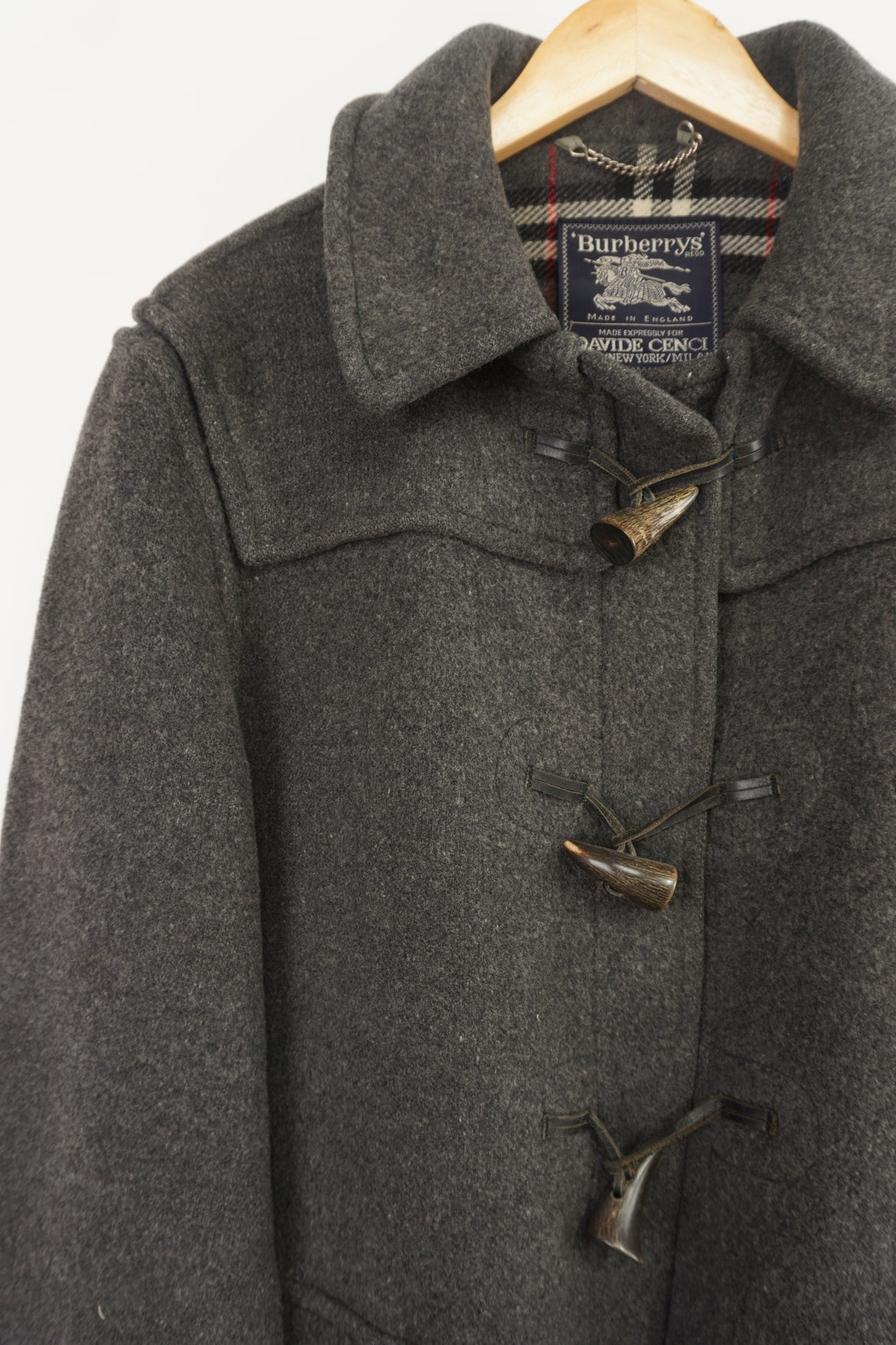 Vintage Burberry grey wool duffle coat with nova check lining