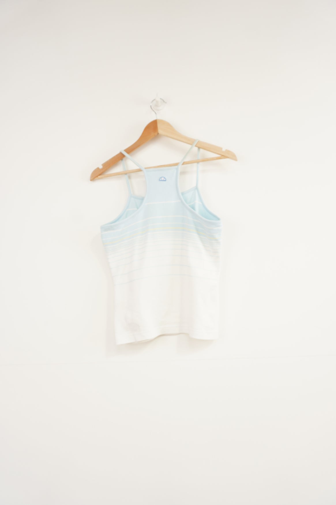 Ellesse baby blue and white striped cami top with embroidered logo near the hem