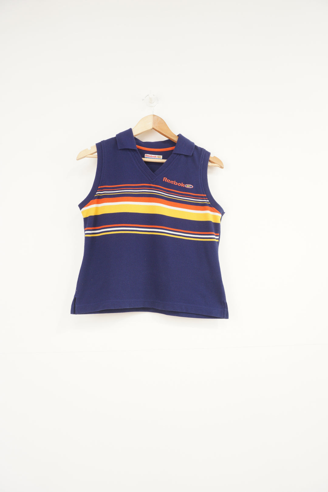 Reebok bleu polo style vest top with embroidered spell-out logo on the chest