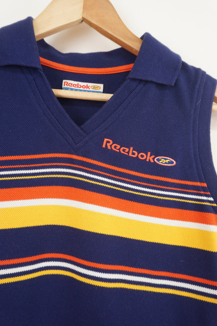 Reebok bleu polo style vest top with embroidered spell-out logo on the chest