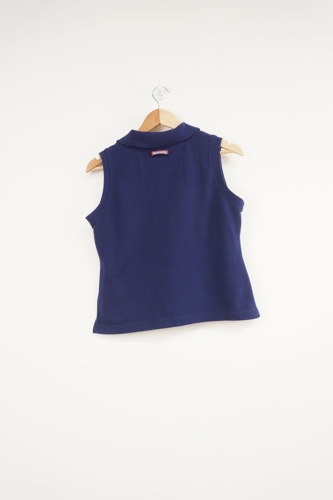 Reebok bleu polo style vest top with embroidered spell-out logo on the chest