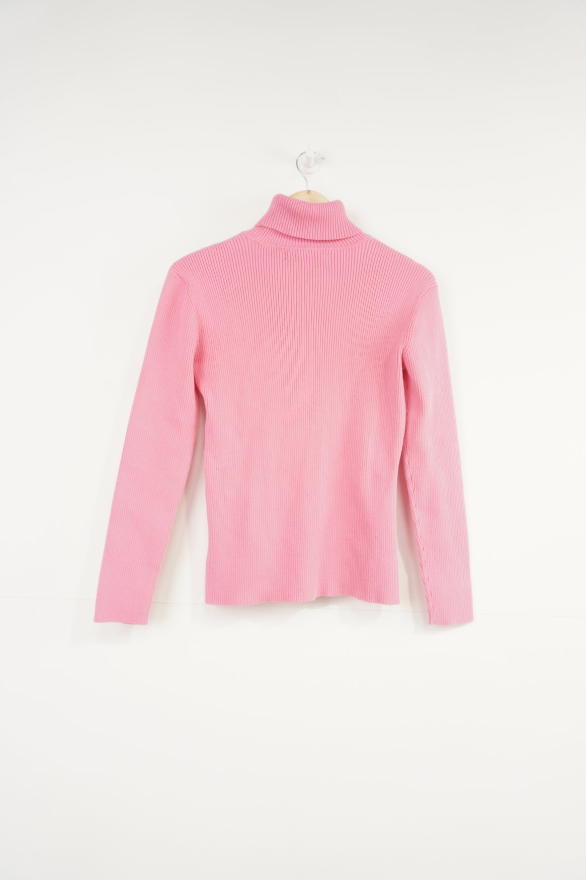 Tommy Hilfiger pink high neck ribbed jumper with signature flag logo across the chest