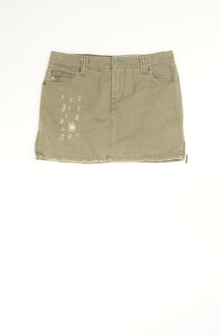 Tommy Hilfiger khaki green cotton mini skirt, with distressed details 