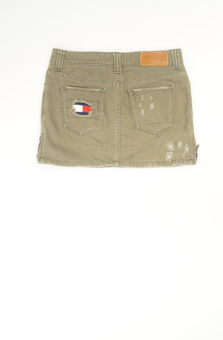 Tommy Hilfiger khaki green cotton mini skirt, with distressed details 