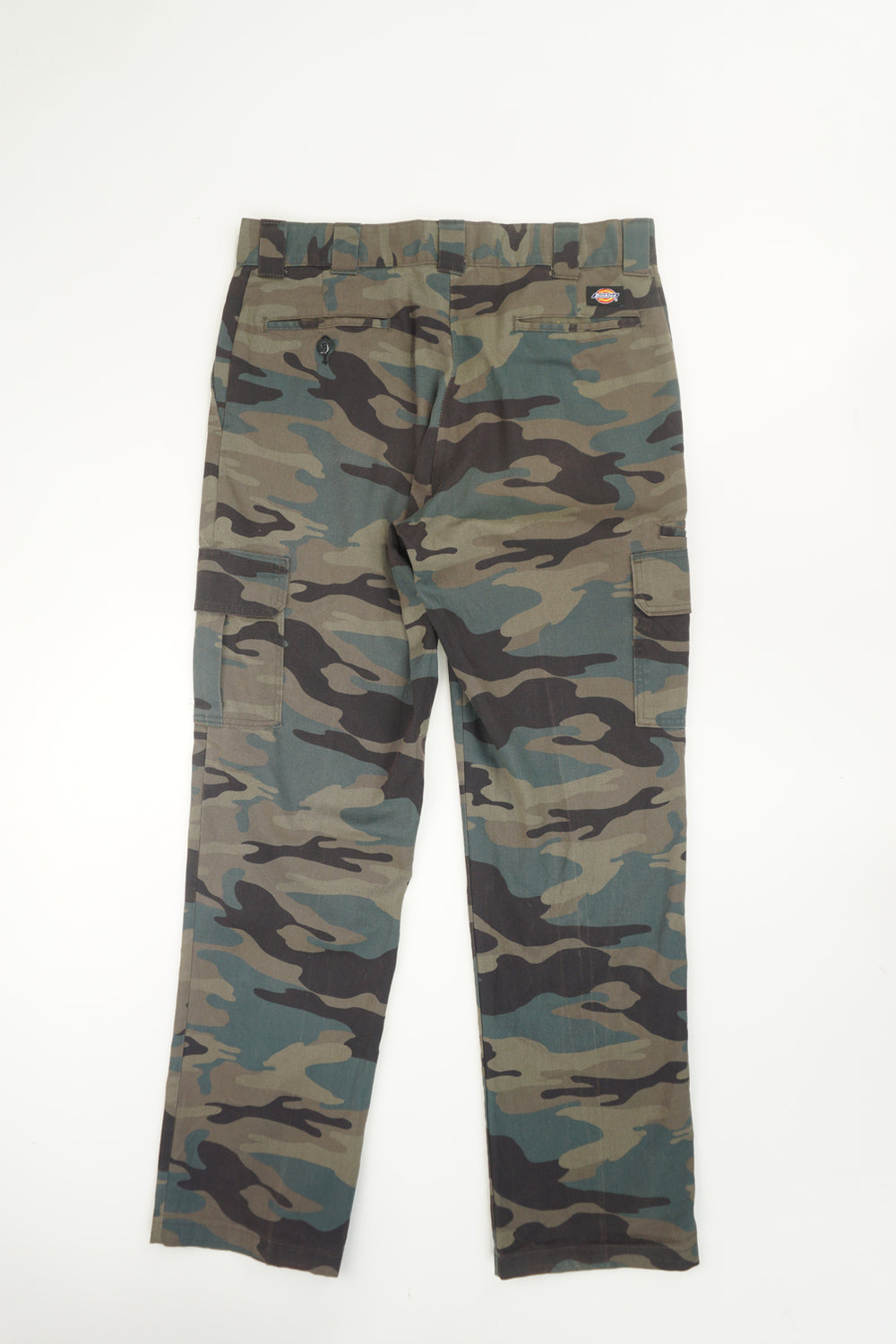 Dickies khaki green camouflage cotton cargo style trousers with multiple pockets