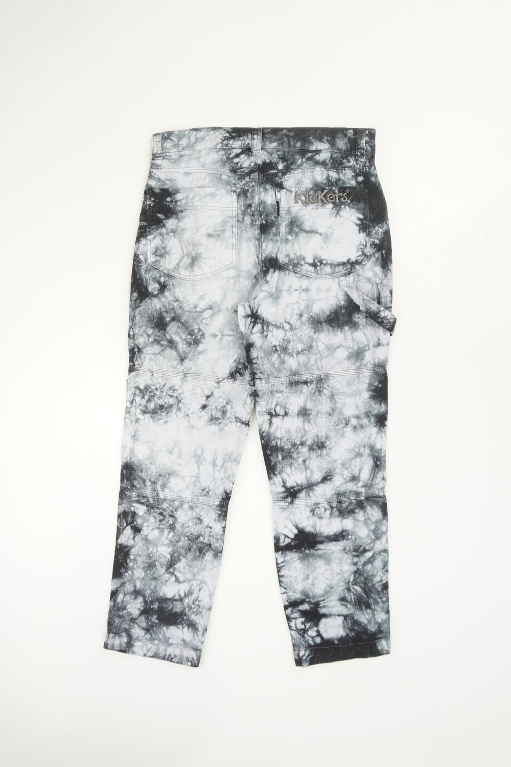 Y2K Kickers black and grey tie dye carpenter style skate trousers with embroidered logo on the back pocket