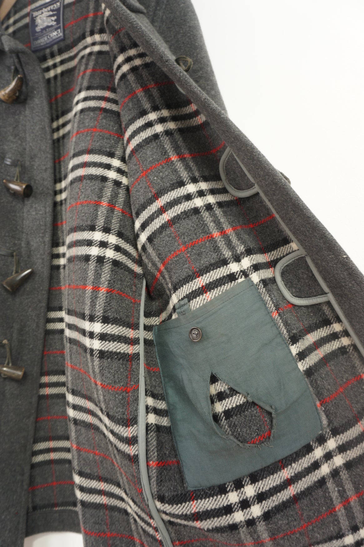 Vintage Burberry grey wool duffle coat with nova check lining