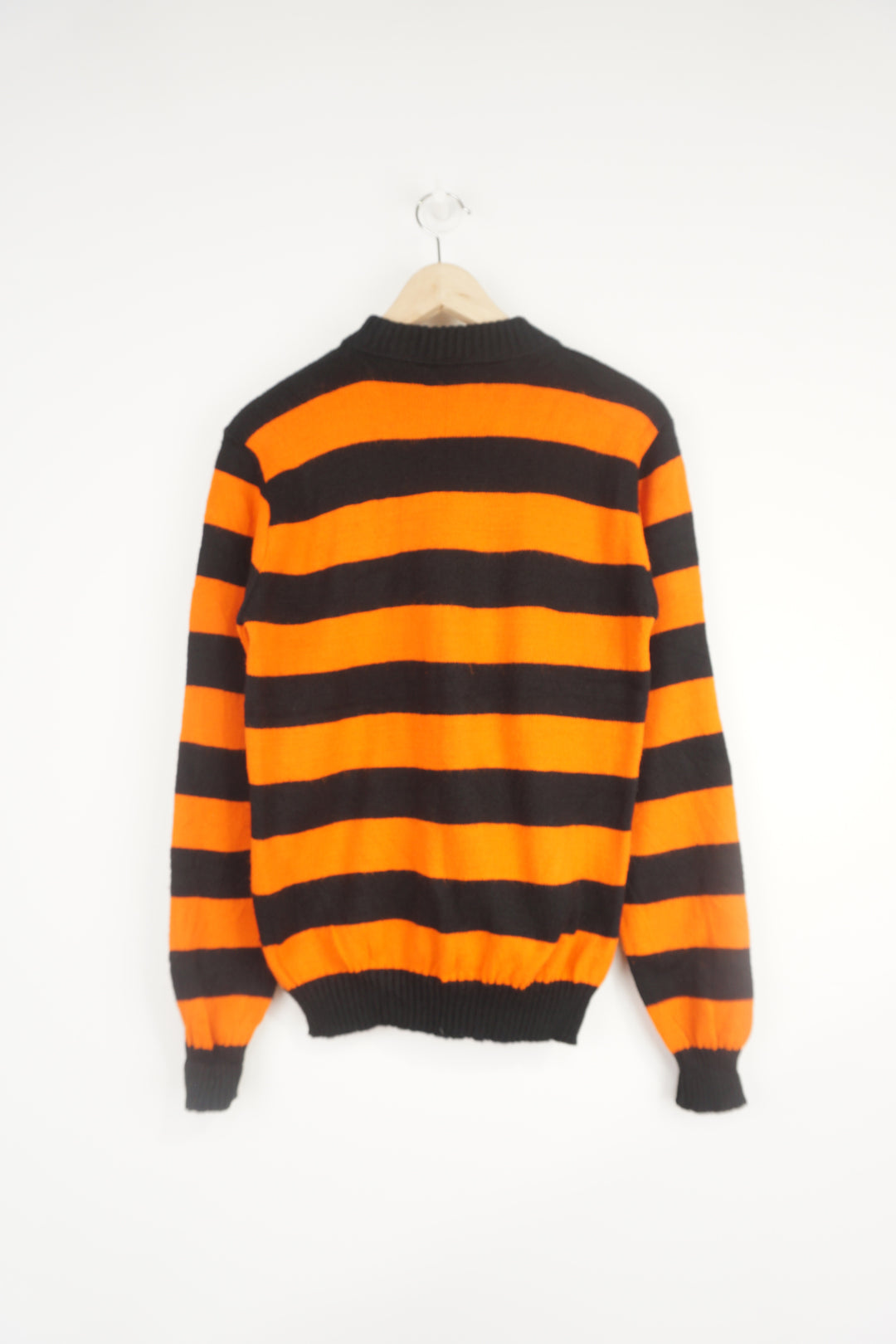 Vintage 1980's Cincinnati Bengals orange and black striped knit jumper with embroidered logo on the chest