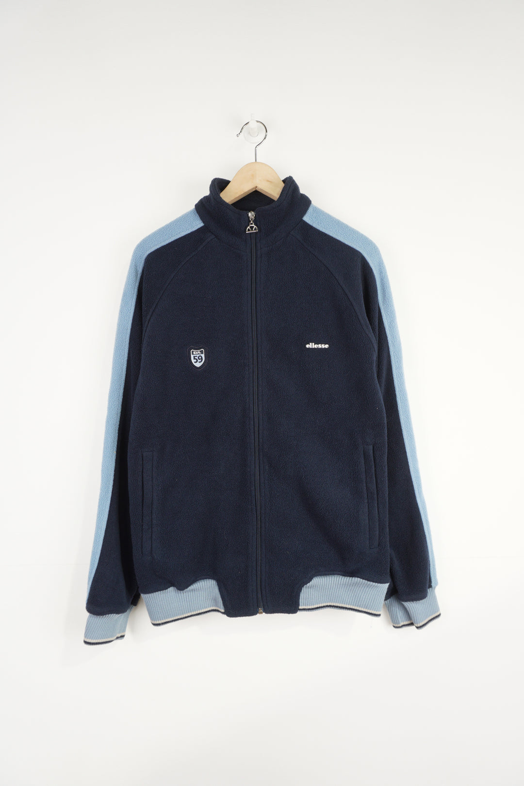 Vintage blue tone Ellesse zip through fleece with embroidered logo on the chest