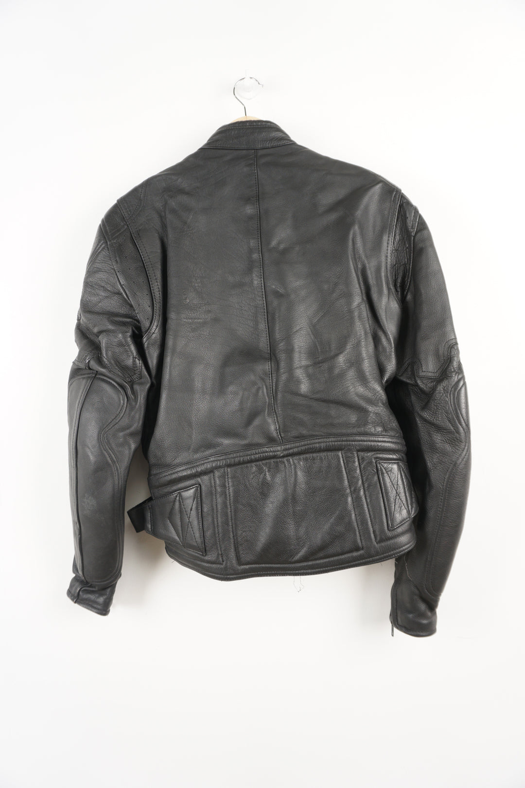 Belstaff Biker Motorcycle Jacket crafted from high quality black leather, it features embroidered Belstaff logos on both arms and classic black hardware. It has reliable zip and Velcro closure, as well as shoulder and elbow pads