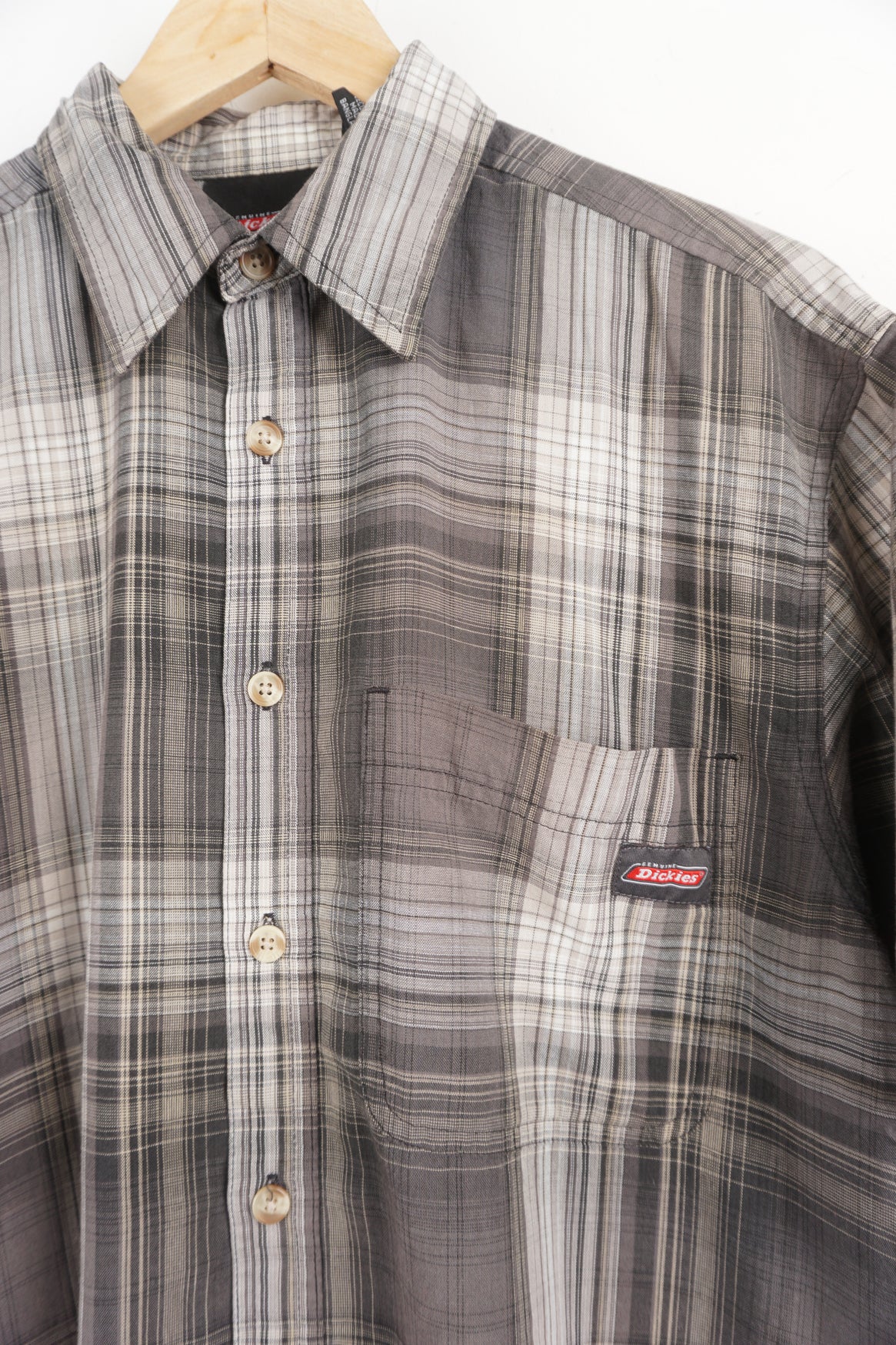 Vintage grey Dickies checkered button up shirt with short sleeves