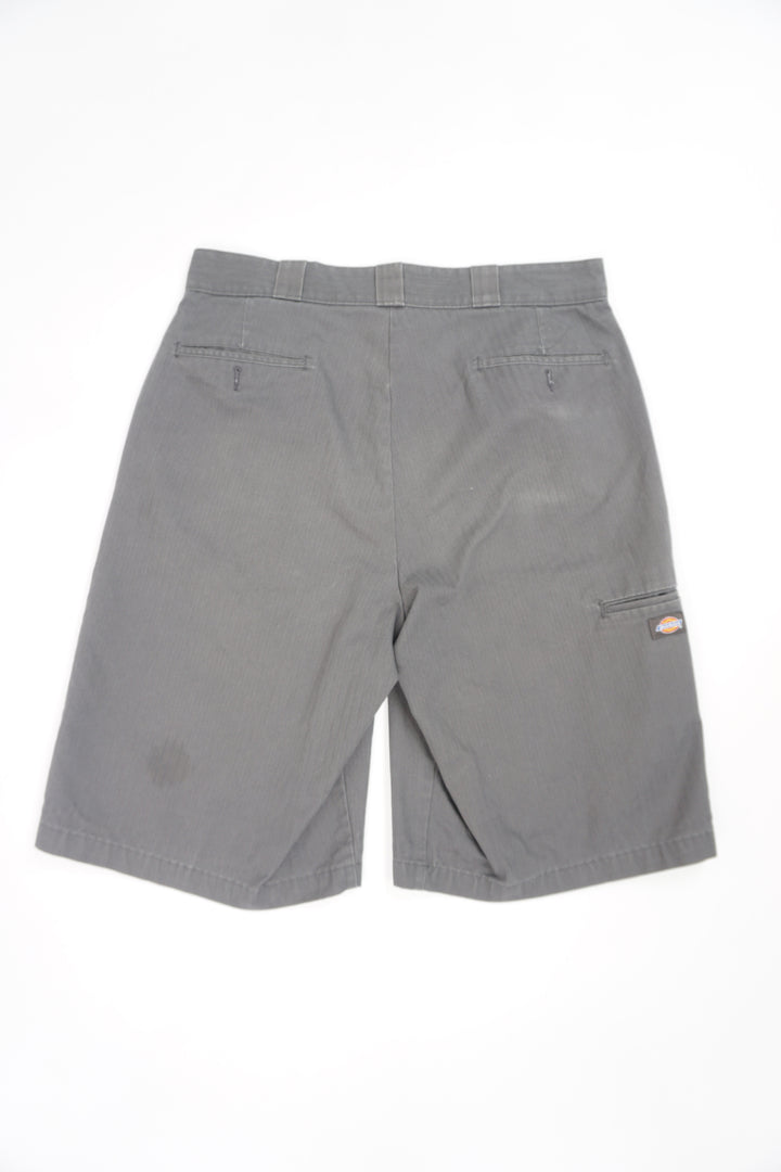 All grey Dickies pinstriped cotton checkered shorts with logo on the leg