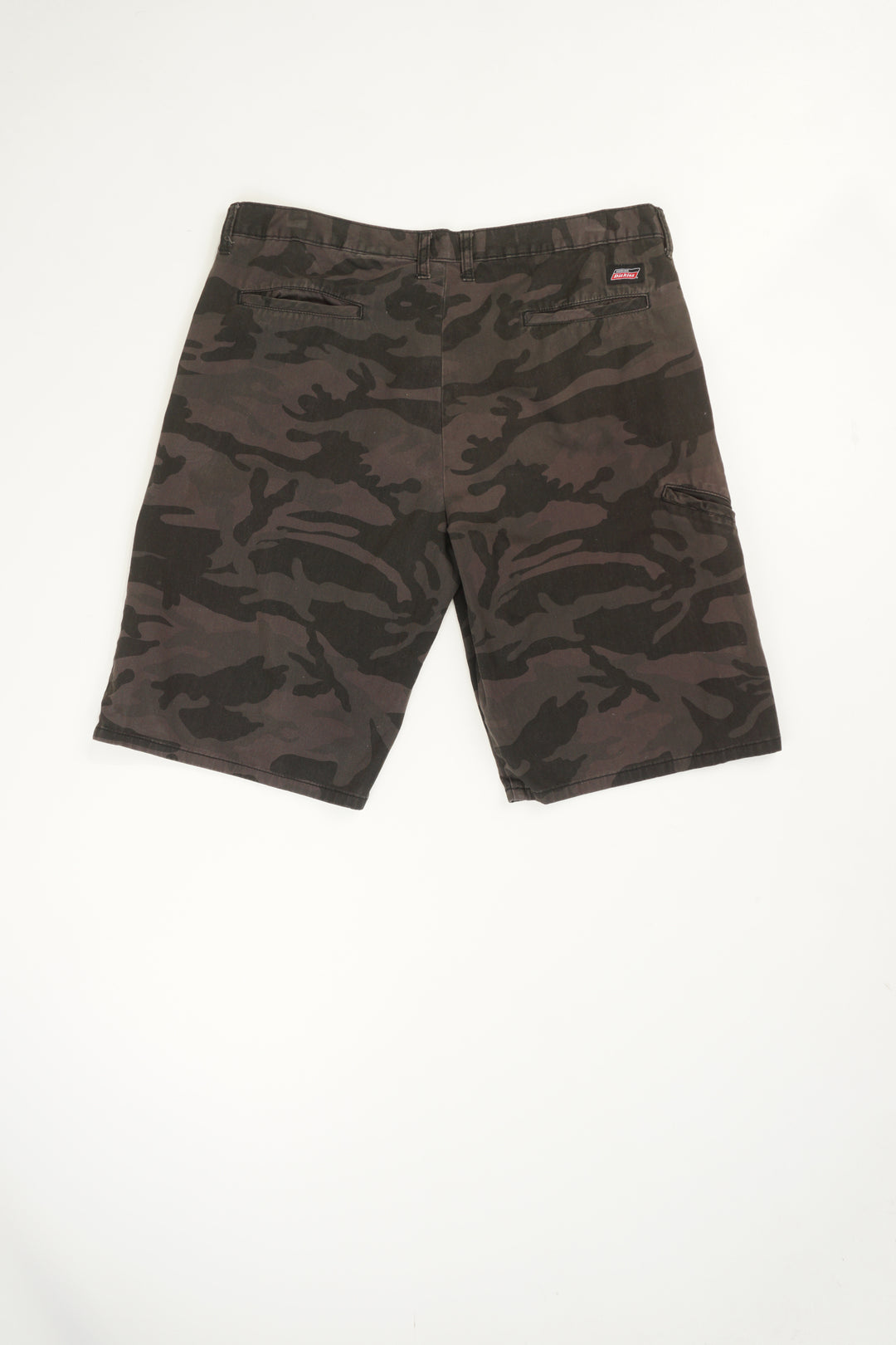 Dickies grey camouflage shorts with embroidered logo patch on the back