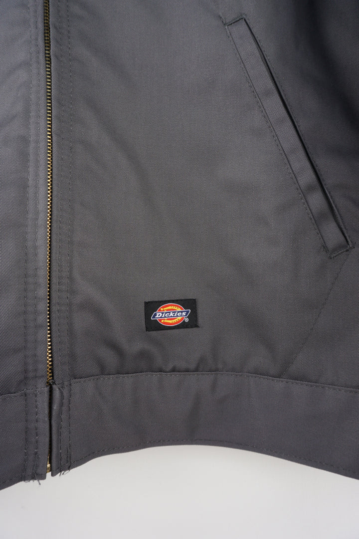 Dickies x West Coast Choppers grey zip up cotton jacket with embroidered badge and large motif on the back