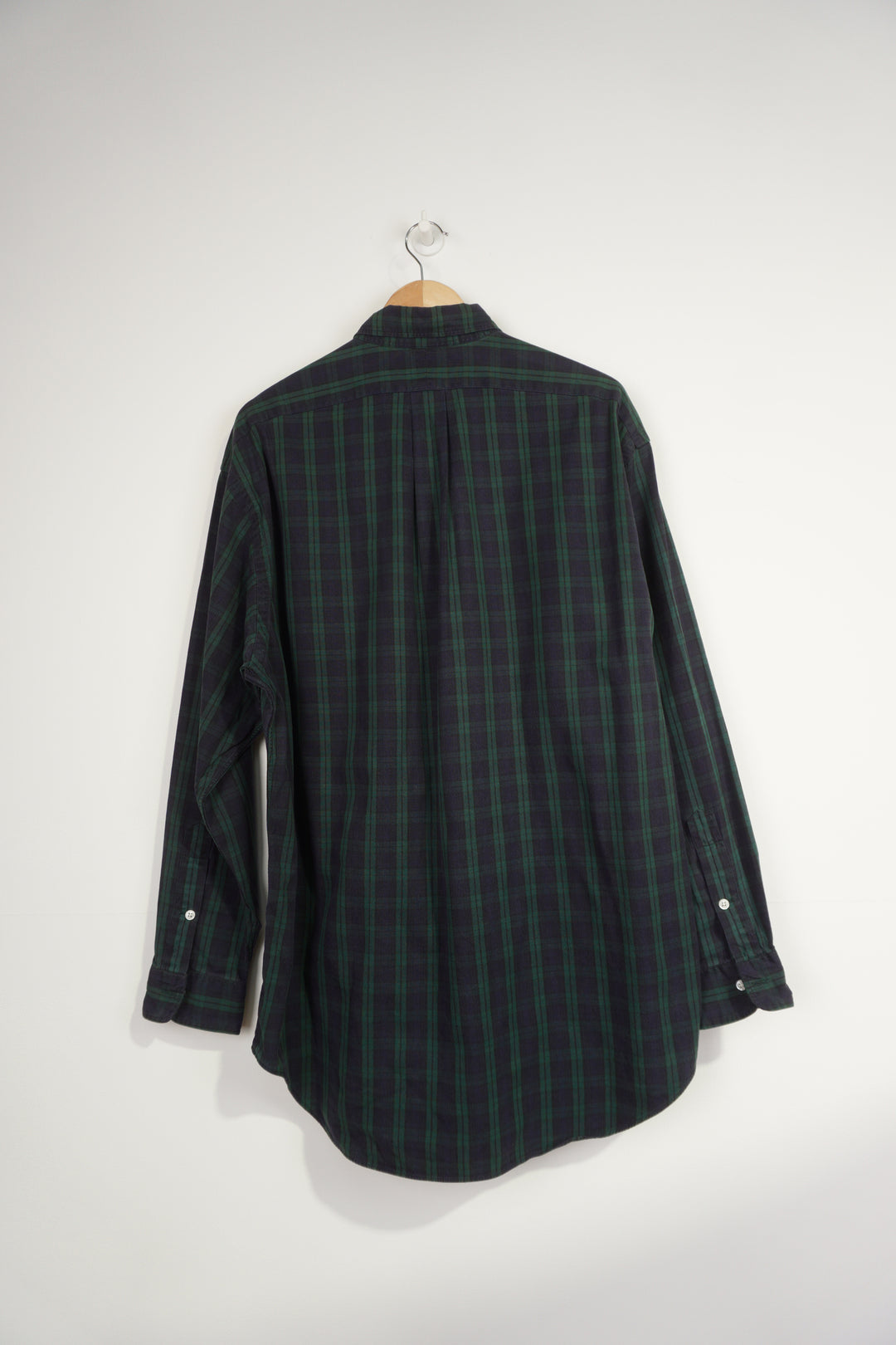 Ralph Lauren blue and green plaid, button up cotton 'big shirt' with signature embroidered logo on the chest