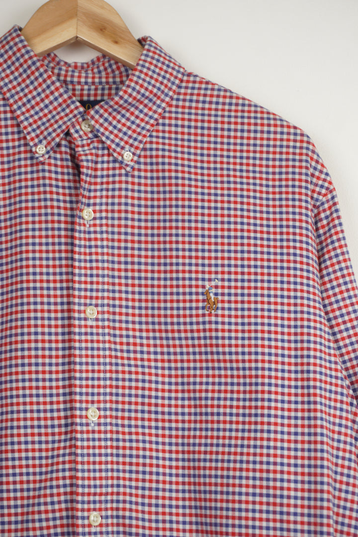 Ralph Lauren red and blue gingham button up cotton shirt with signature embroidered logo on the chest