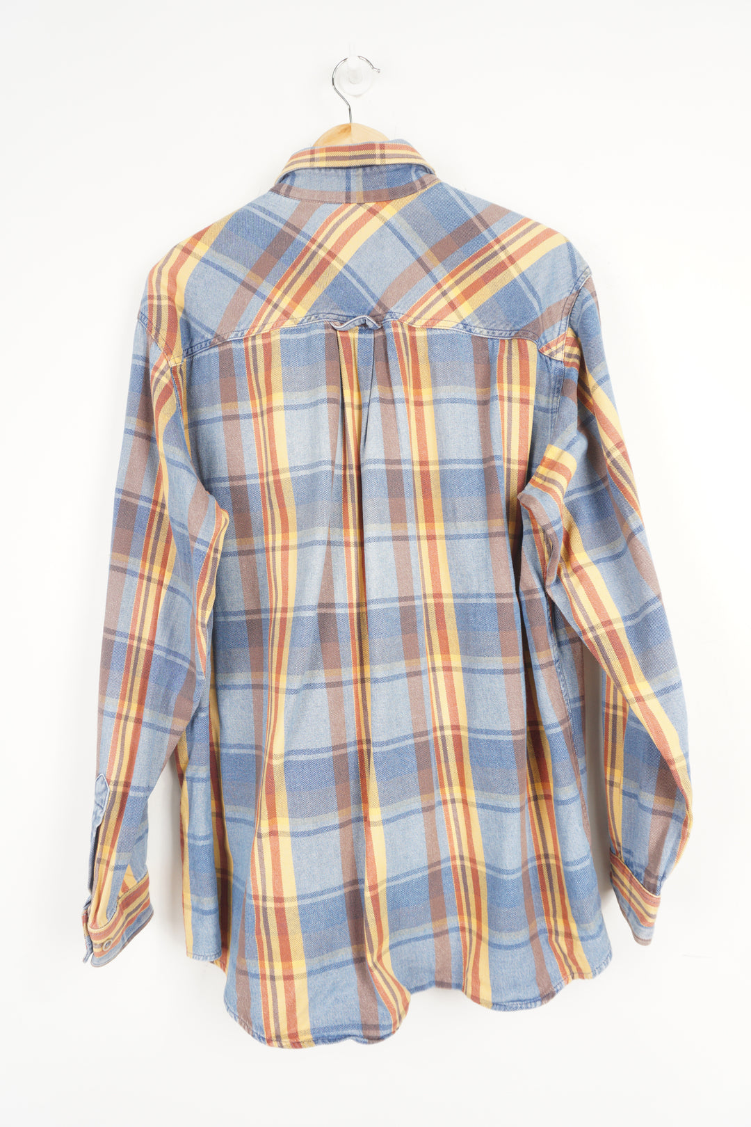 Marlboro Classic blue and tan large check button up shirt with embroidered logo on chest pocket