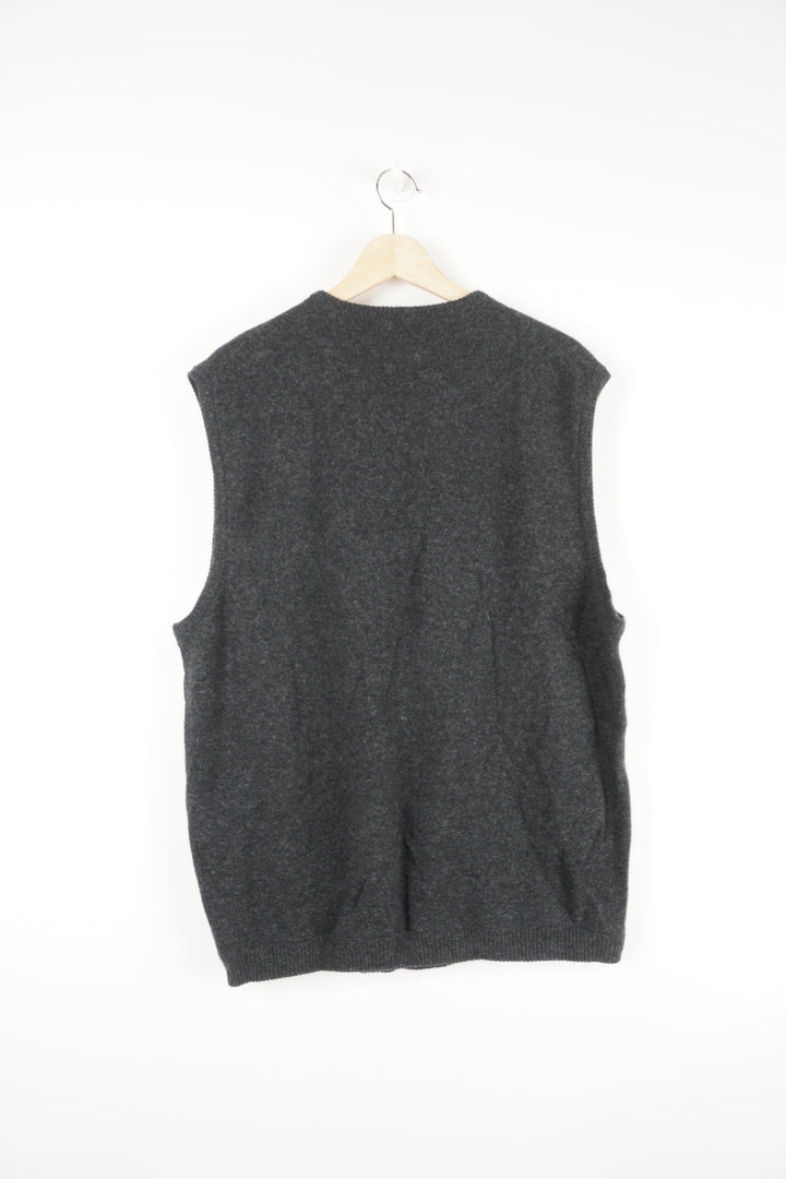 Dark grey Nike wool vest, features signature embroidered swoosh logo on the chest