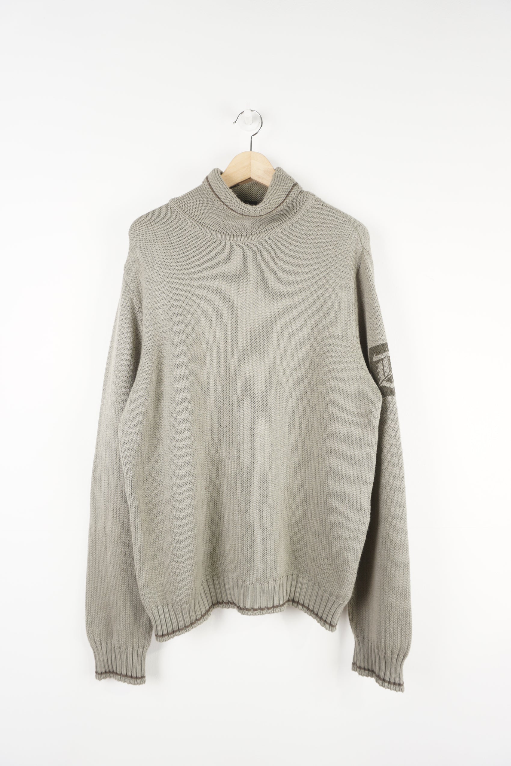 Diesel khaki green roll neck knitted jumper features signature logo on the shoulder 