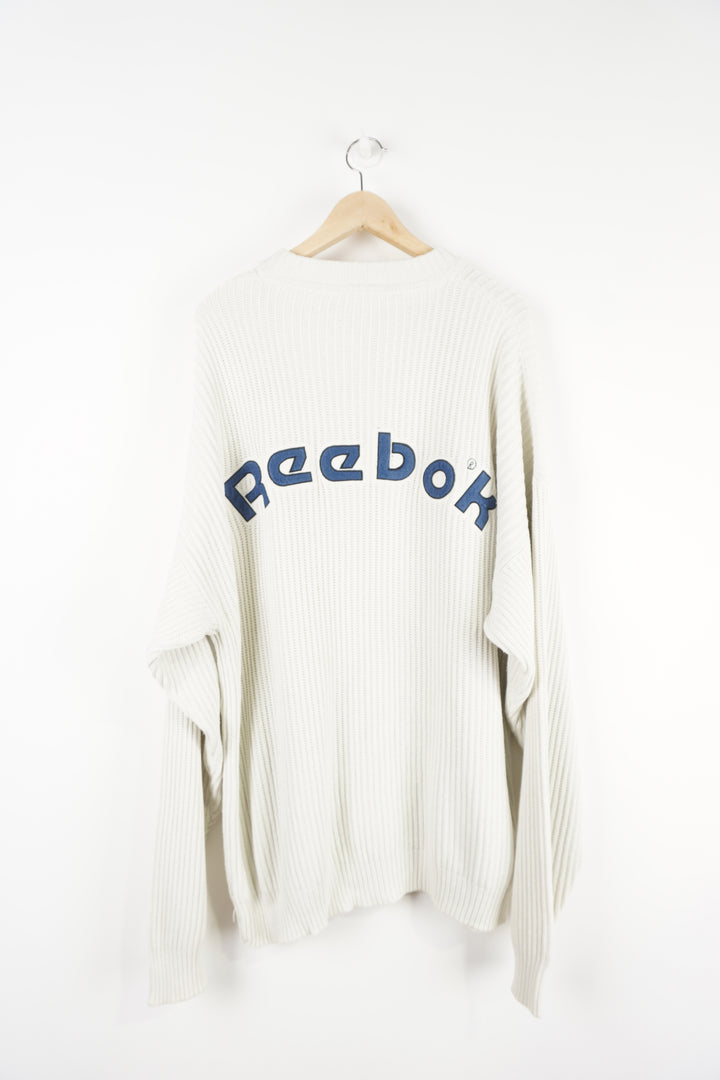 Reebok 1/4 zip v-neck cotton knit jumper features embroidered logo on the chest and spell-out details on the back