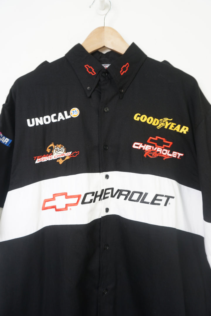 Vintage Crusin' Sports all back button up shirt with embroidered Chevrolet logo and other sponsors