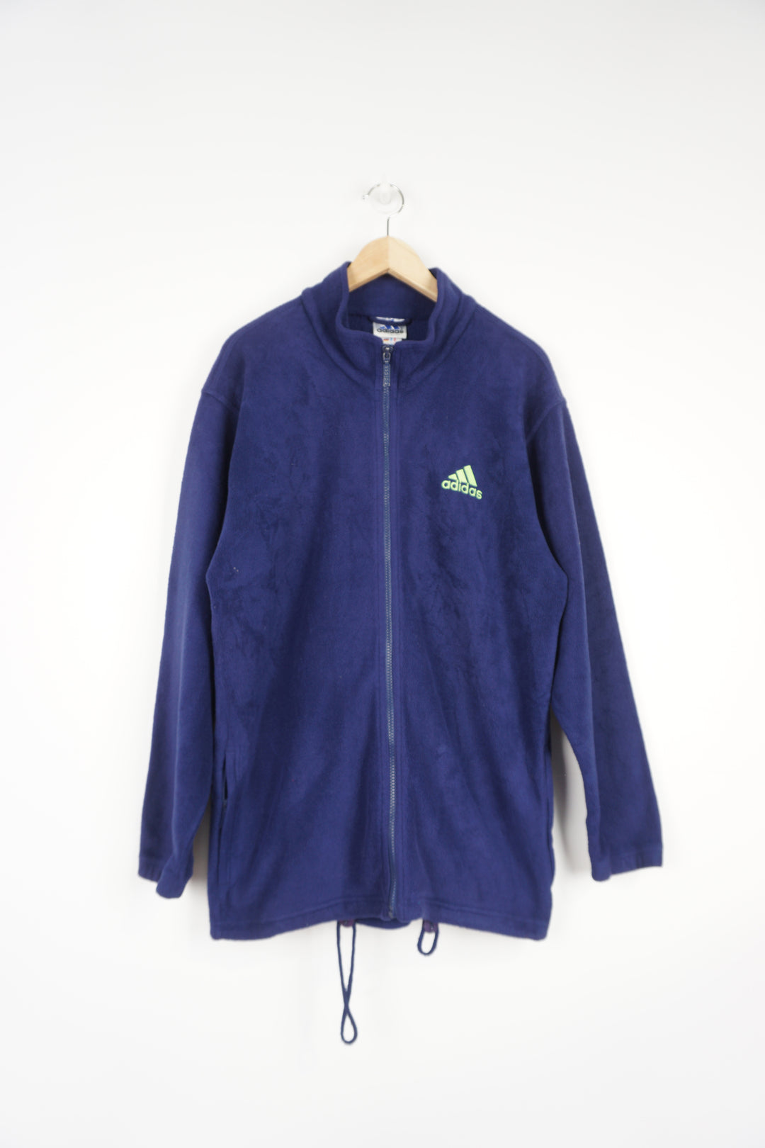 Vintage Adidas zip through blue fleece features embroidered logo on the chest and back