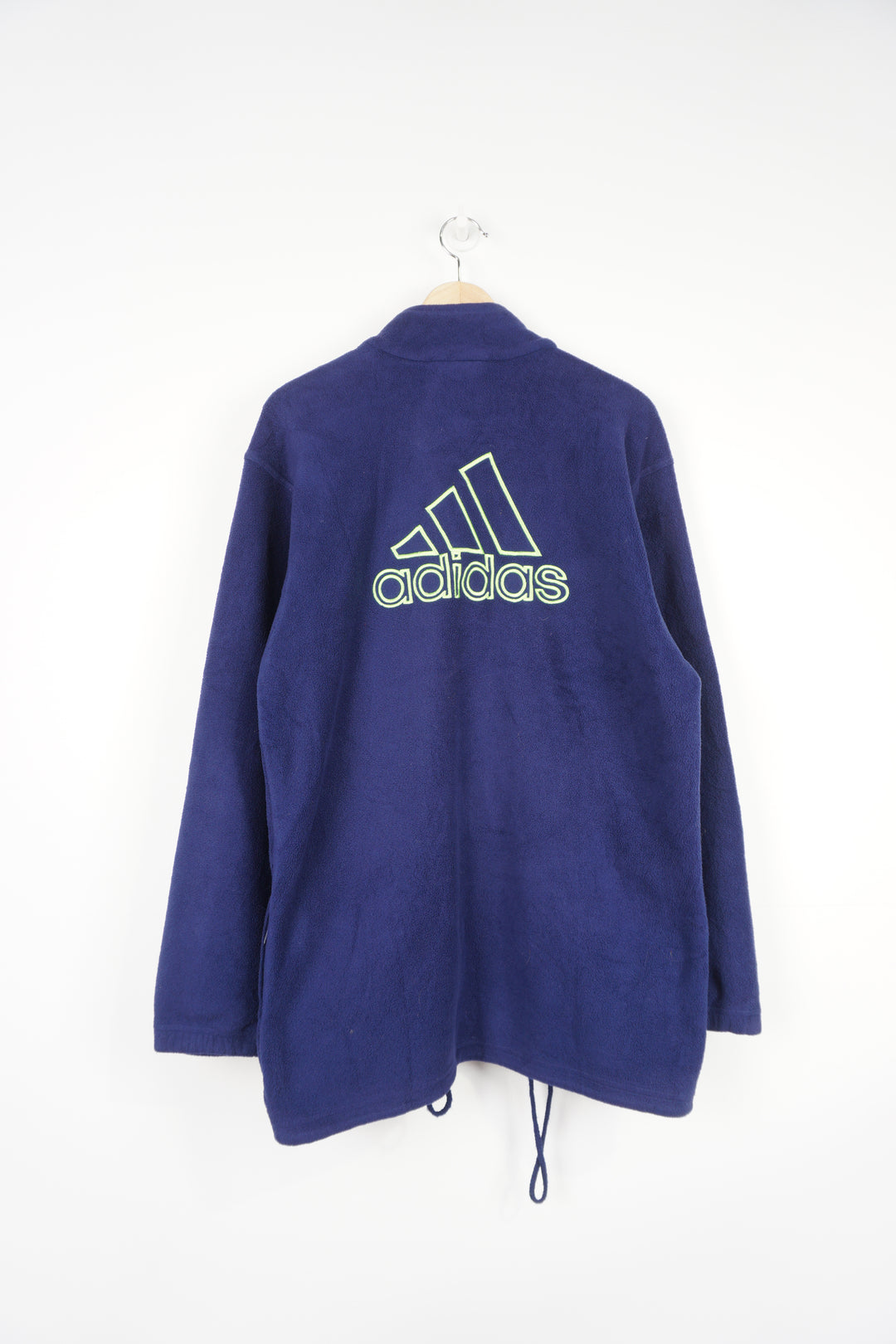 Vintage Adidas zip through blue fleece features embroidered logo on the chest and back