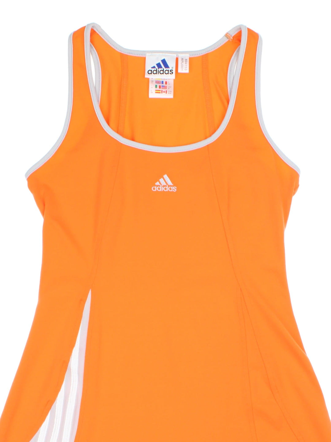 Vintage Adidas Dress in orange colourway with grey piping and logo embroidered on the front.